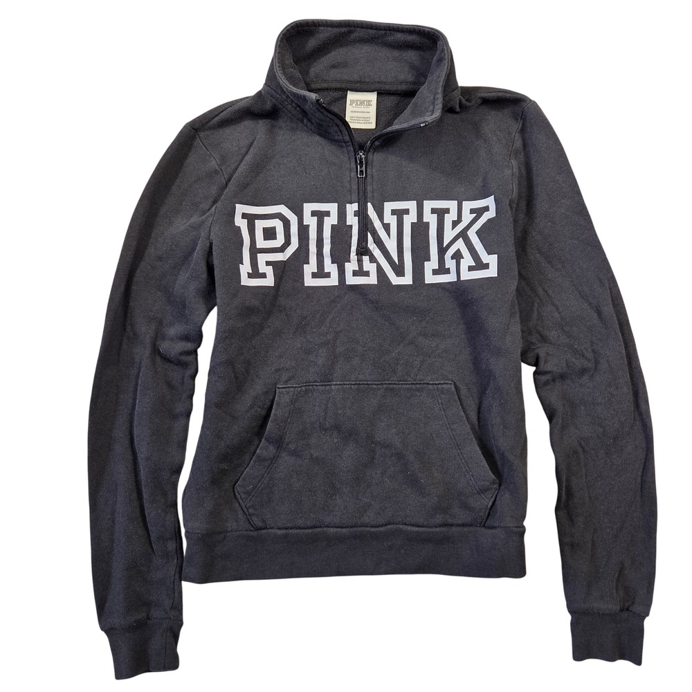 PINK Victoria's Secret Womens Quarter Zip Pullover Logo Sweatshirt XS Lounge